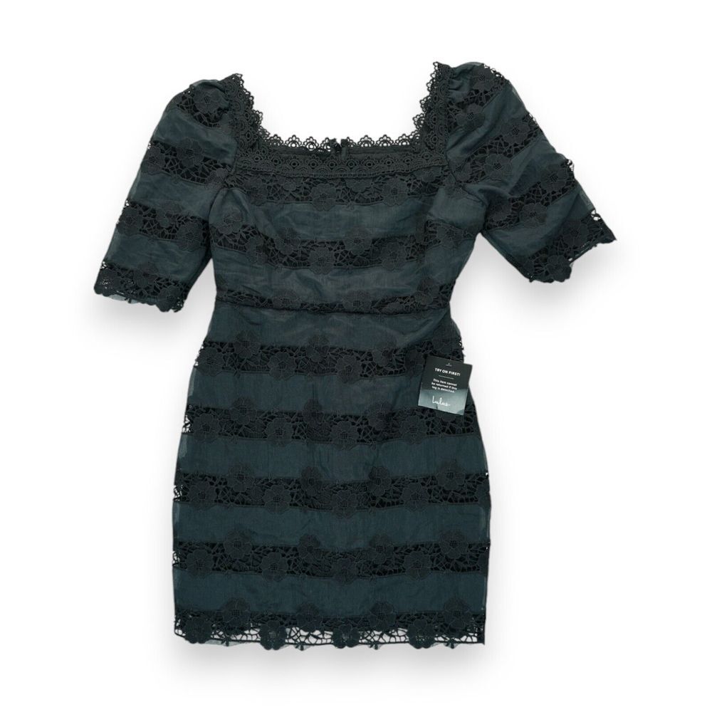 NWT Lulus Black Eyelet Puff Sleeves Mini Dress Womens Small Short Sleeves Floral
